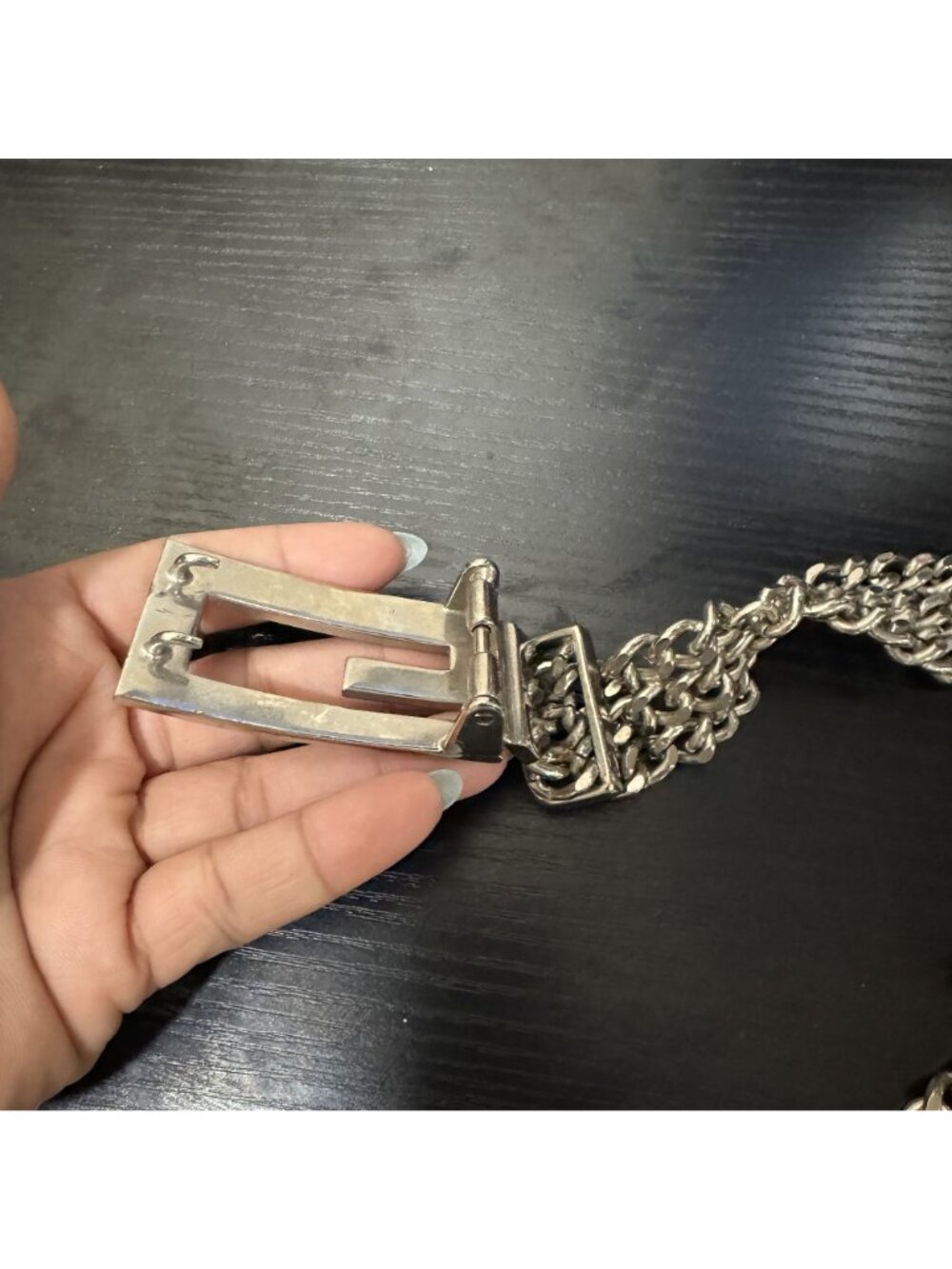 Vintage Chain Belt Silver Tone Multi Strand G Buckle Statement Waist Belt - Picture 6 of 8